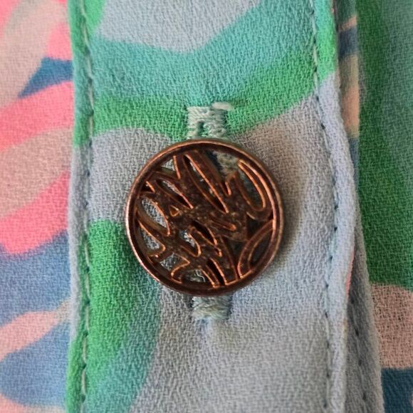 Lilly Pulitzer Womens Maritza Lileeze Button Front Blouse Ibiza Blue Aqua Small - Picture 7 of 11
